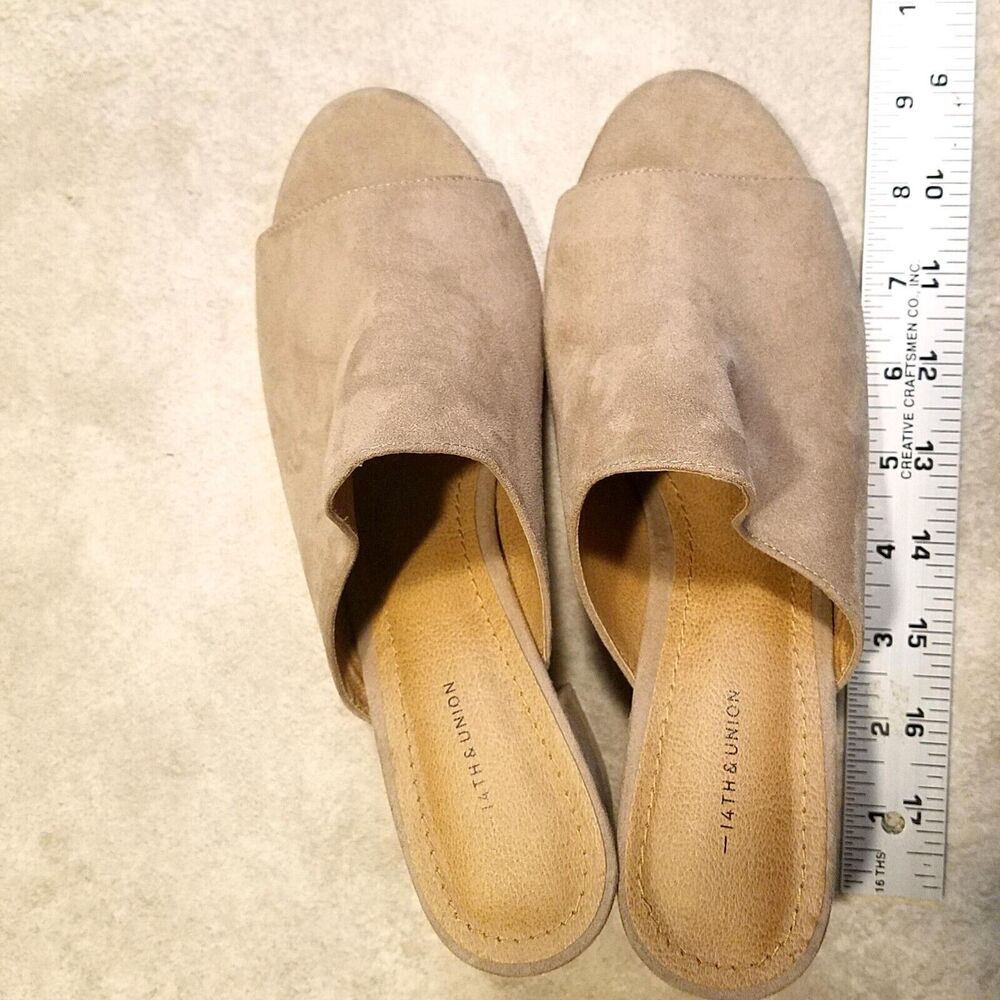 14th & Union Womens Hayzel Fab 58665 Size 7.5 Tan Open Toe Block Heel Sandals - Picture 8 of 9